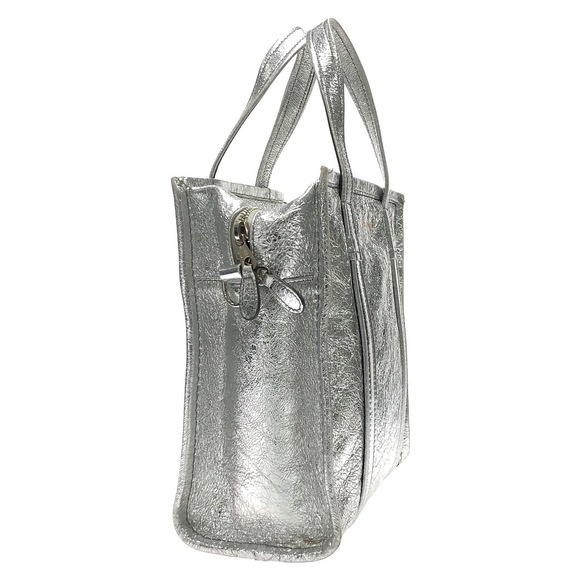 Balenciaga Leather Bazaar Silver Shopper Handbag - Picture 1 of 12